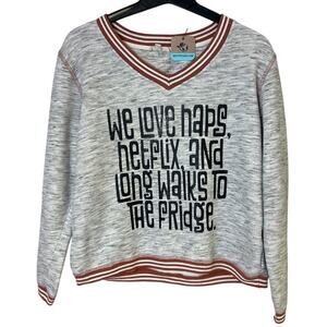 Upcycled Hand Printed Womens Medium Love Naps Netflix Walks to Fridge Sweatshirt